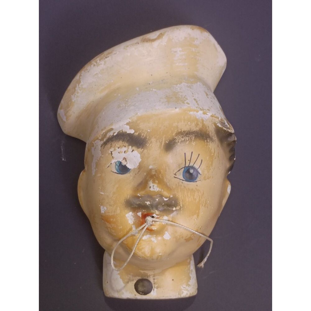 Vintage French Chef Chalkware String Holder Wall Mount Kitchen Twine Dispenser